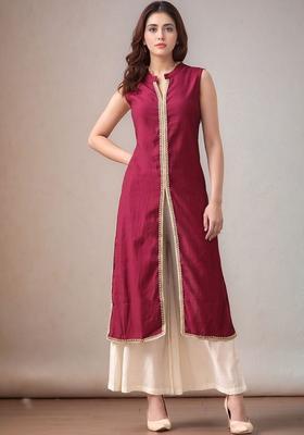 Magenta Solid Silk Kurta Set