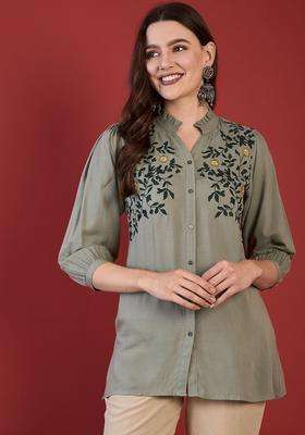 Green  Blended Kurta