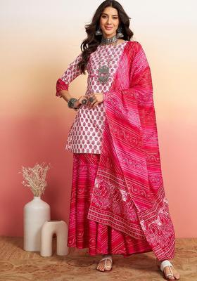 White Printed Cotton Kurta Set