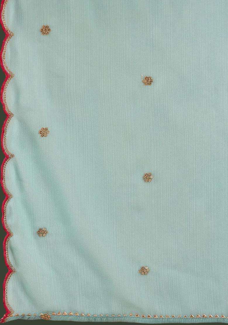 Turquoise Blue Embroidered Georgette Anarkali Set - Indya