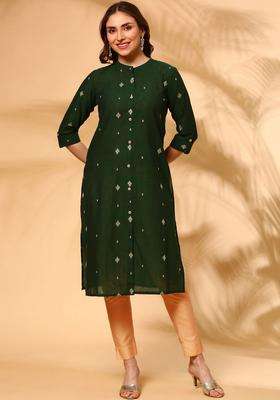 Green  Blended Kurta