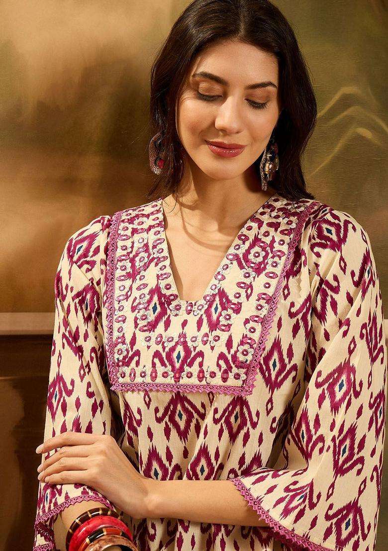 Cream  Cotton Kurta - Indya