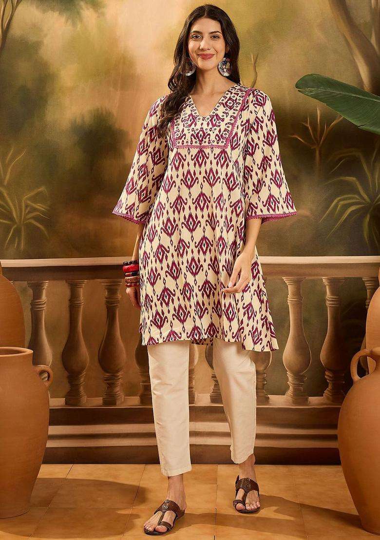 Cream  Cotton Kurta - Indya
