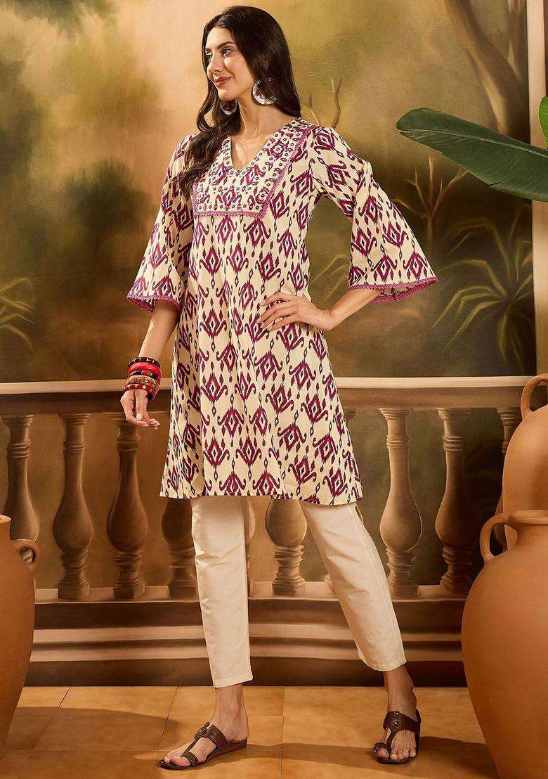 Cream  Cotton Kurta - Indya
