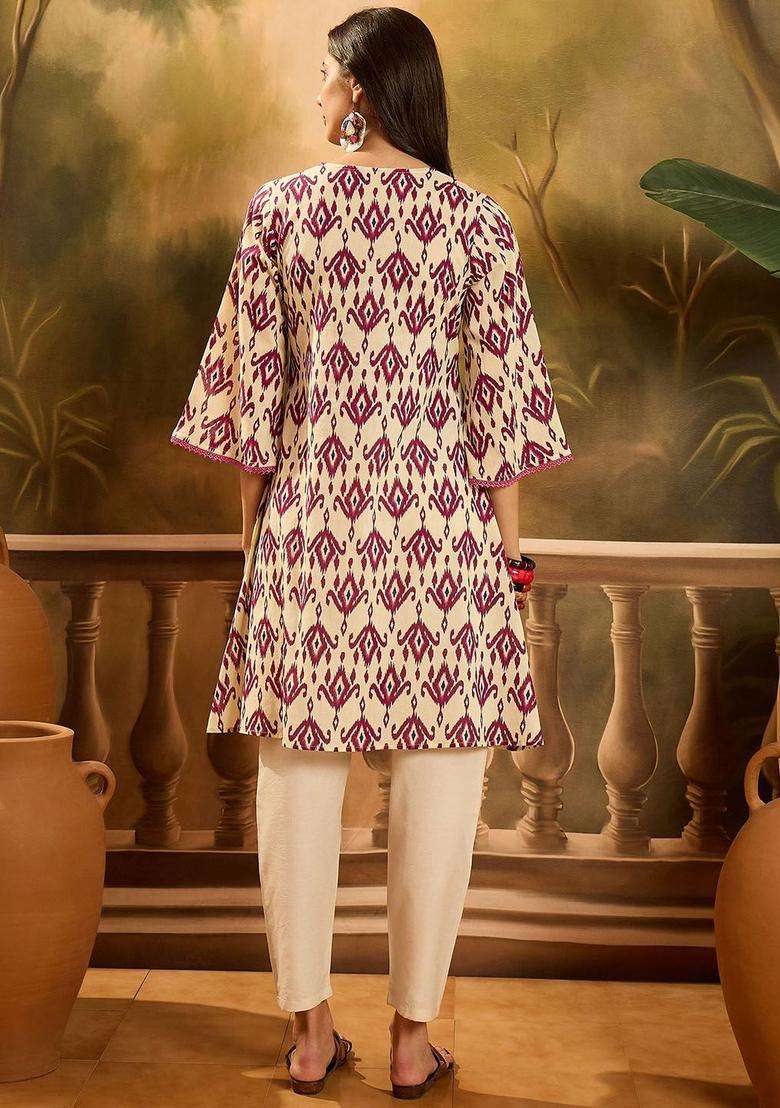 Cream  Cotton Kurta - Indya