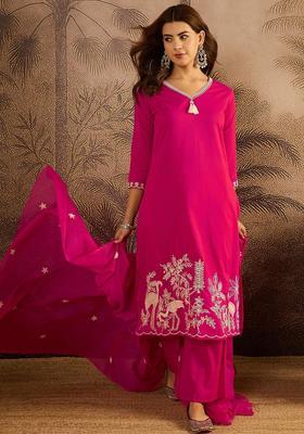Pink Embroidered Cotton Kurta Set
