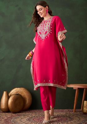 Pink Embroidered Silk Kurta Set