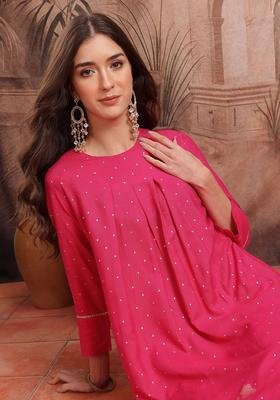 Fuchsia Printed Viscose Kurta Set