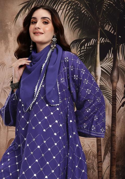 Blue Printed Polyester Kurta Set — view on Indya