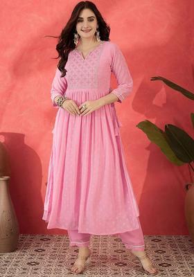 Pink Printed Georgette Anarkali Set