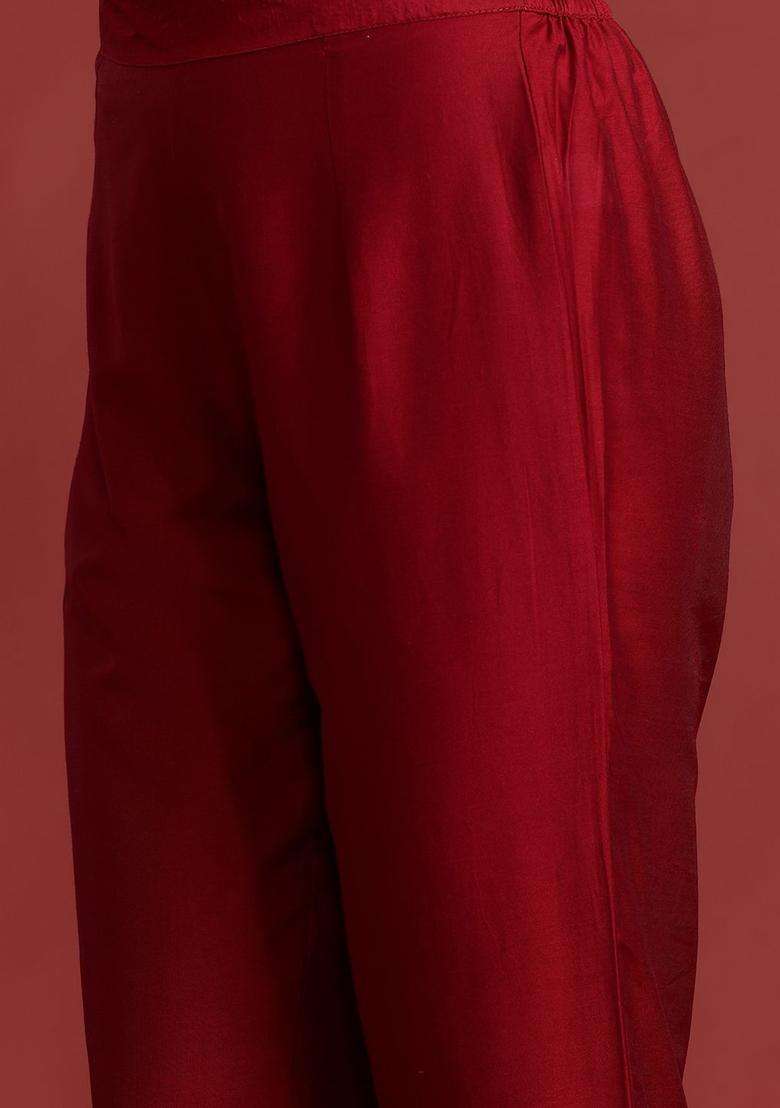 Maroon Printed Polyester Kurta Set - Indya