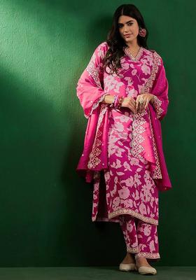Pink Printed Georgette Kurta Set