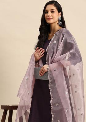 Purple Solid Silk Blend Kurta Set