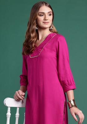 Pink Yoke Design Viscose Kurta Set