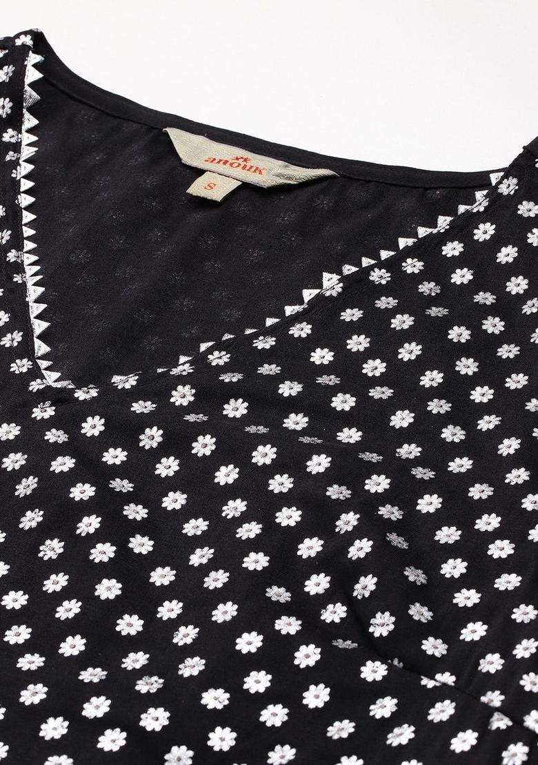 Black Printed Polyester Kurta Set - Indya