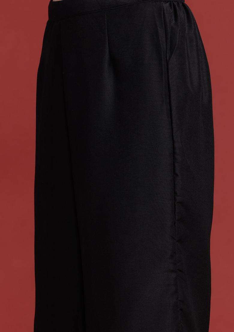 Black Printed Polyester Kurta Set - Indya