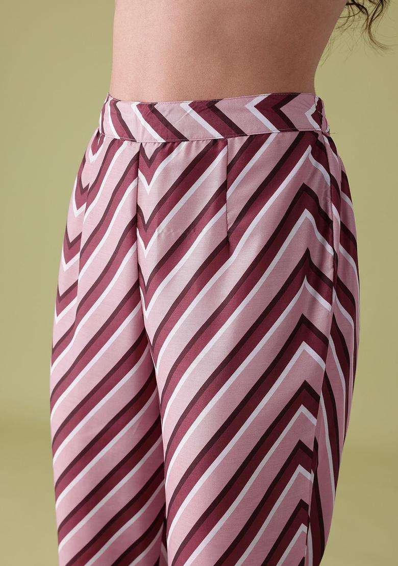 Pink Printed Polyester Kurta Set - Indya
