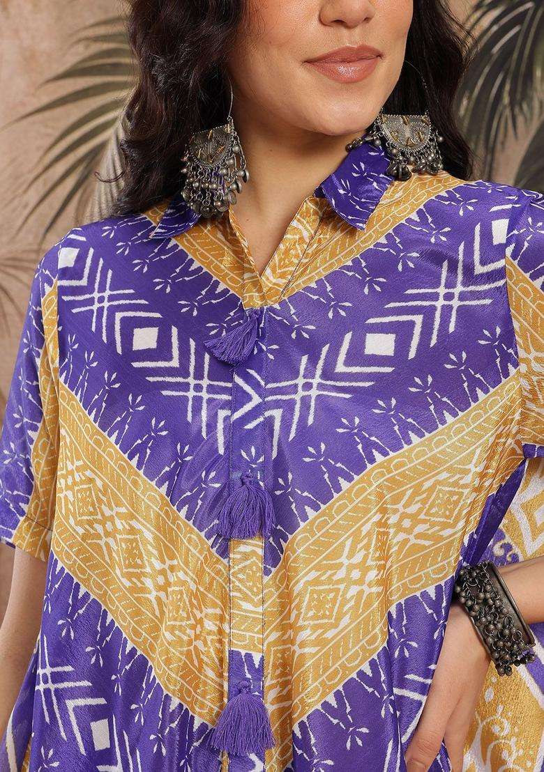 Purple Printed Polyester Kurta Set - Indya