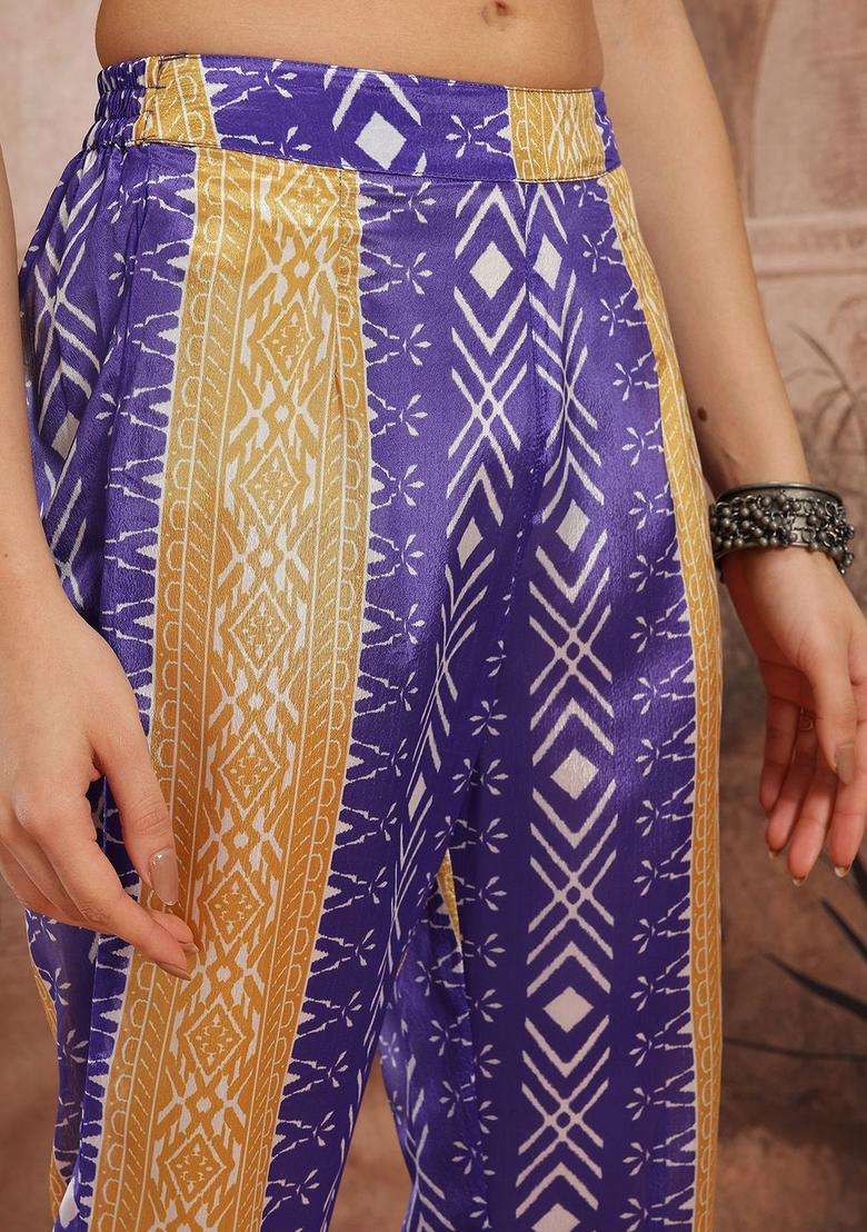 Purple Printed Polyester Kurta Set - Indya