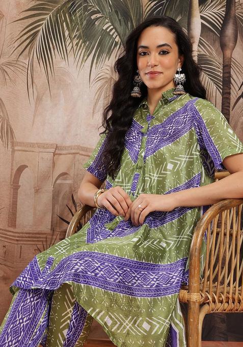Blue Printed Polyester Kurta Set — view on Indya