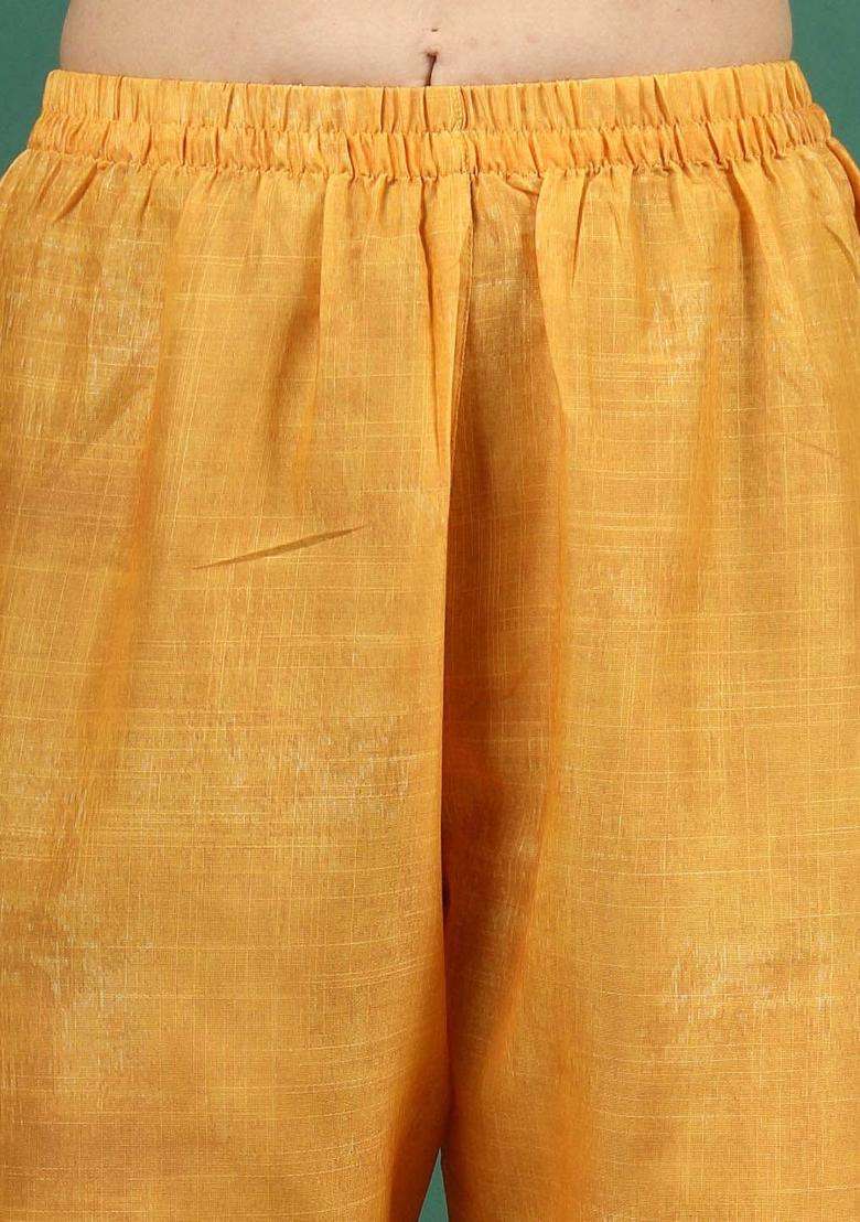 Yellow Striped Viscose Kurta Set - Indya