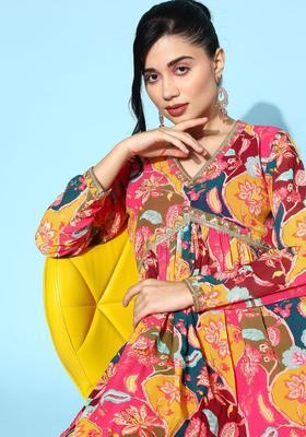 Pink Printed Georgette Kurta Set