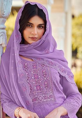 Lavender Embroidered Georgette Kurta Set