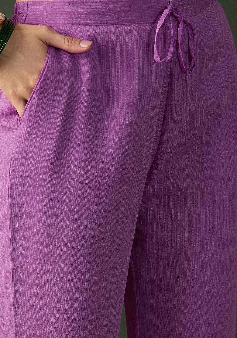 Lavender Printed Georgette Kurta Set - Indya
