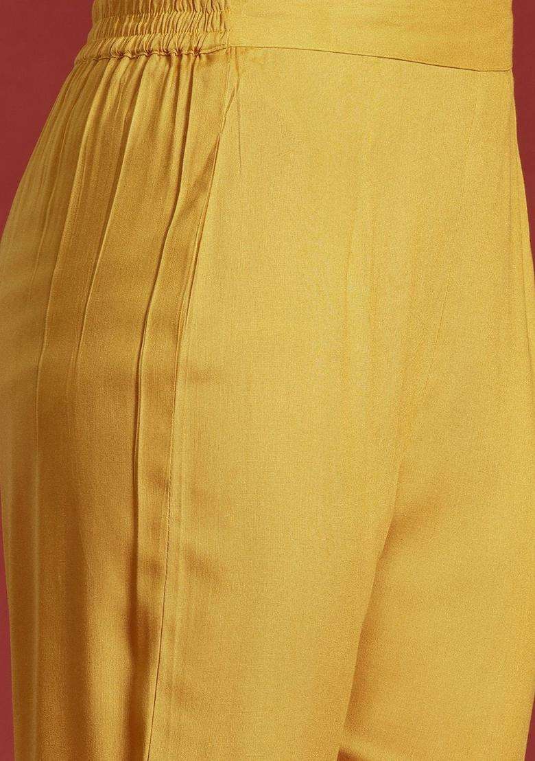 Mustard Solid Viscose Kurta Set - Indya