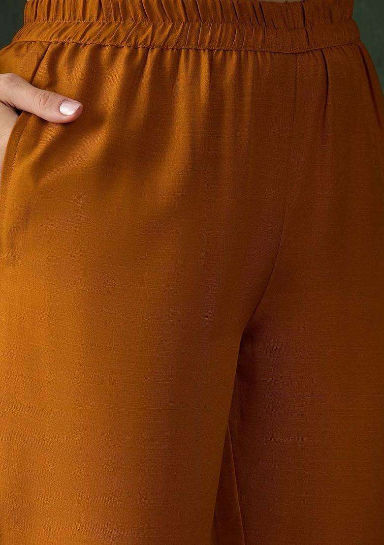 Mustard Solid Cotton Kurta Set - Indya