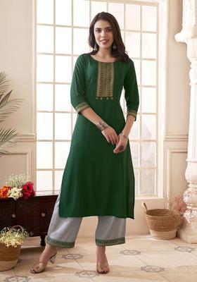 Green  Blended Kurta