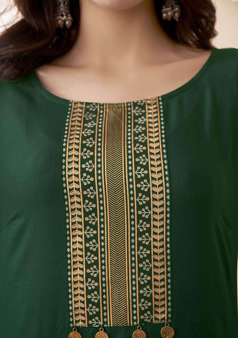 Green  Blended Kurta - Indya