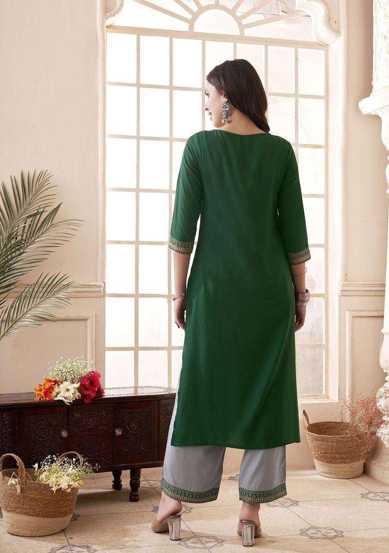 Green  Blended Kurta - Indya