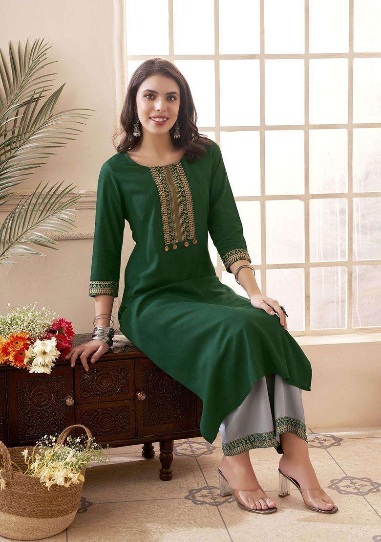 Green  Blended Kurta - Indya