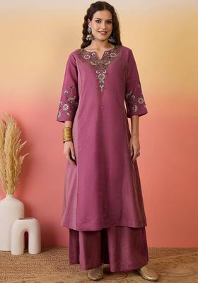 Purple Yoke Design Silk Blend Anarkali Set
