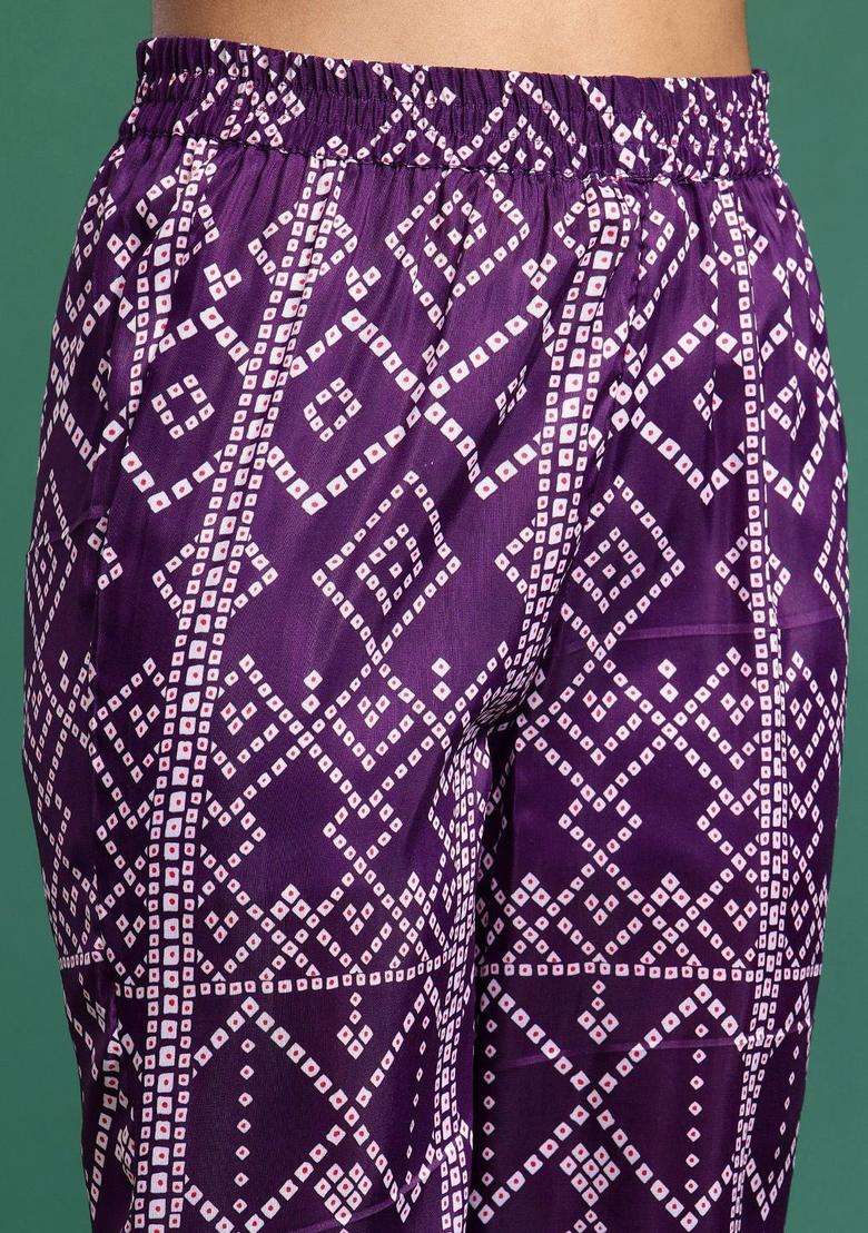 Purple Printed Polyester Kurta Set - Indya