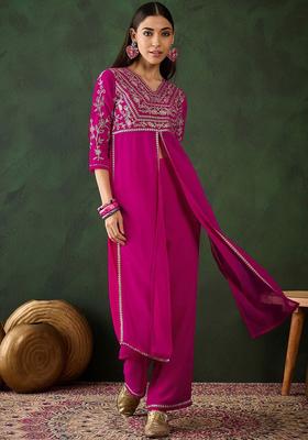 Pink Yoke Design Georgette Kurta Set