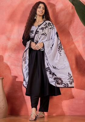Black Printed Chinon Kurta Set