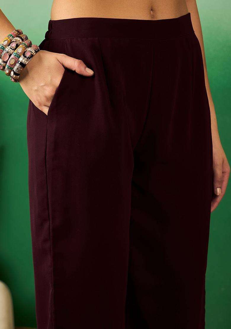 Brown Embroidered Georgette Kurta Set - Indya