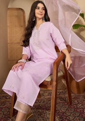 Pink Solid Silk Blend Kurta Set