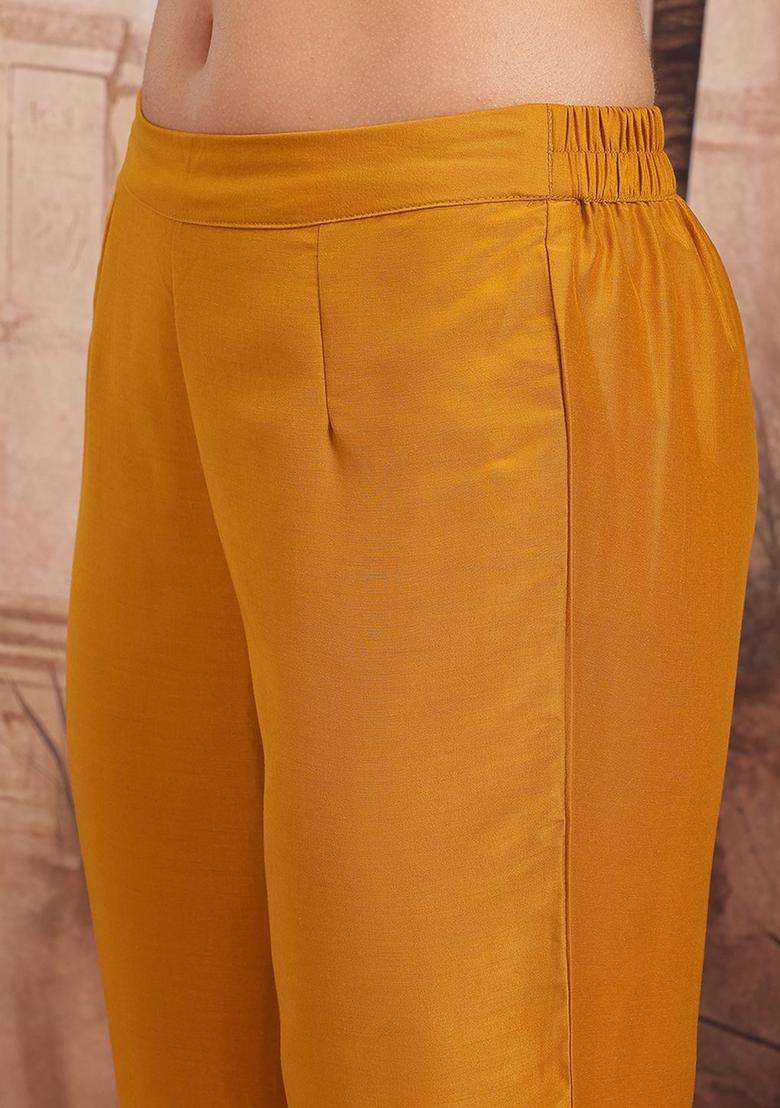 Mustard Printed Polyester Kurta Set - Indya