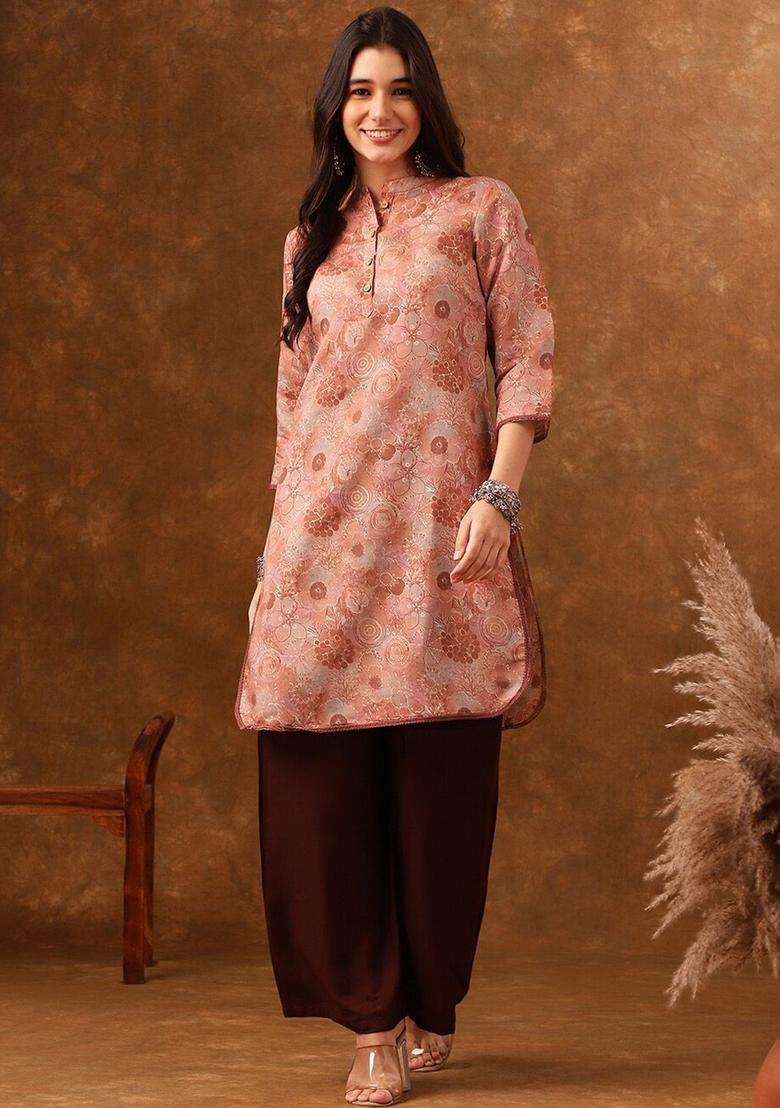 Coral Silk Blend Kurta - Indya