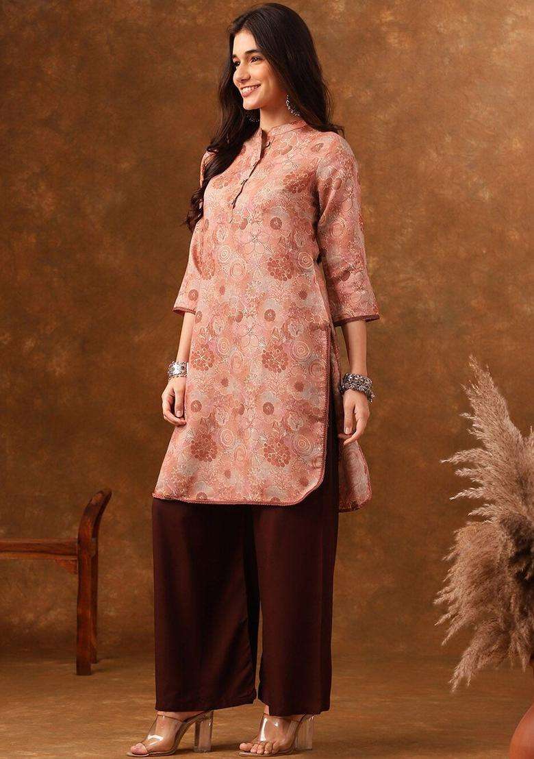 Coral Silk Blend Kurta - Indya