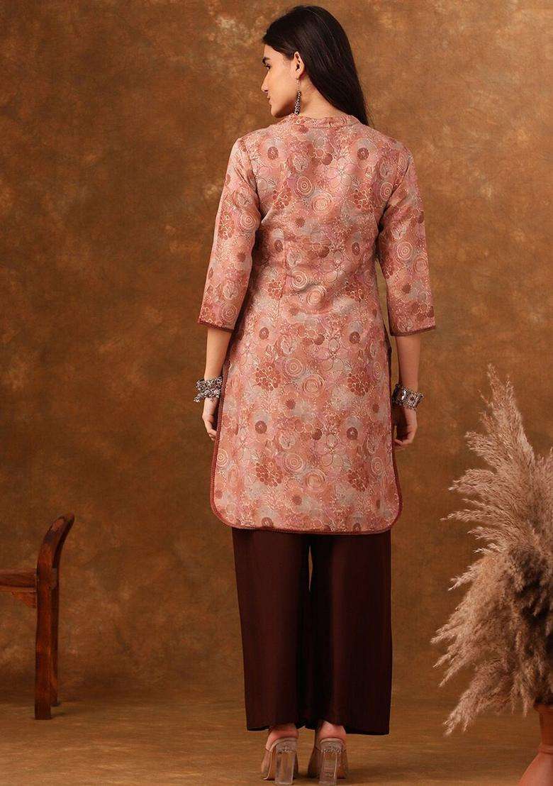 Coral Silk Blend Kurta - Indya