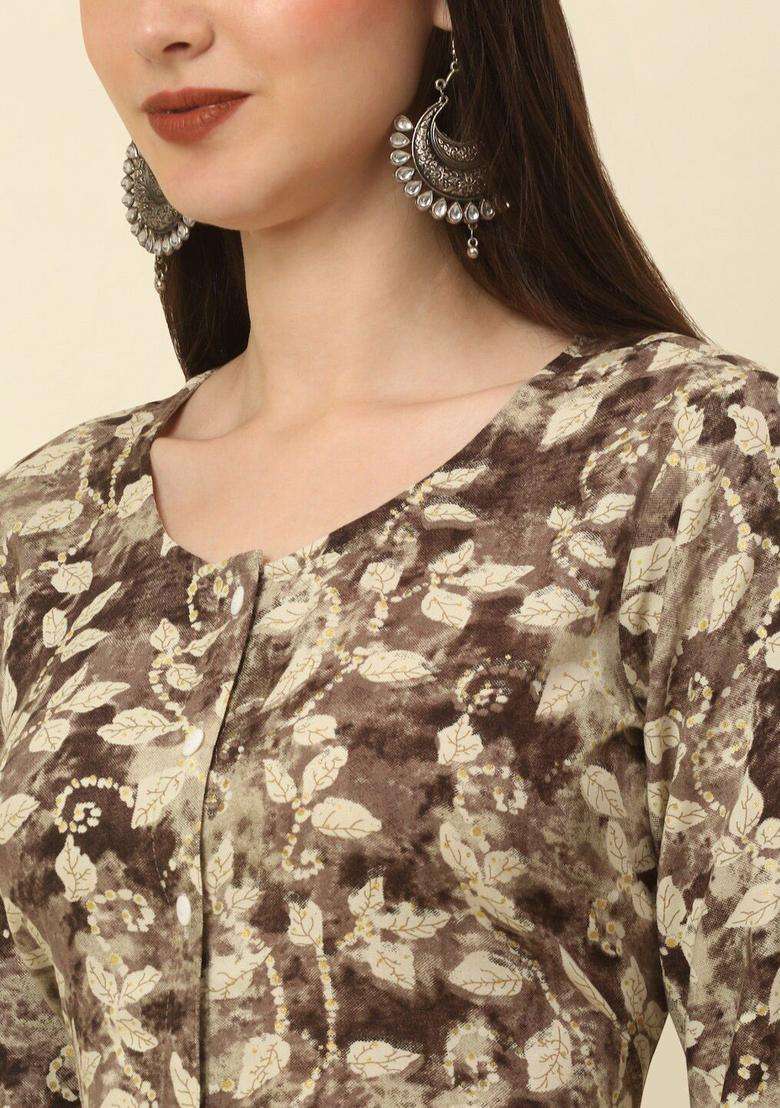 Brown  Blended Kurta - Indya