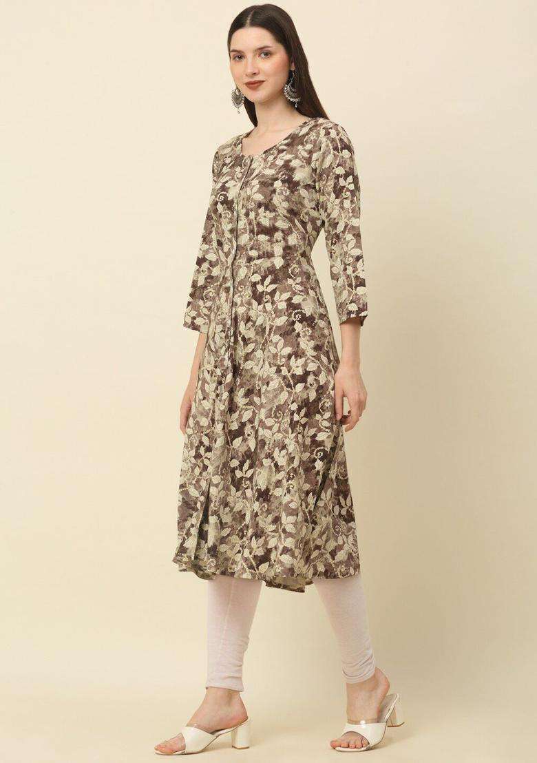 Brown  Blended Kurta - Indya