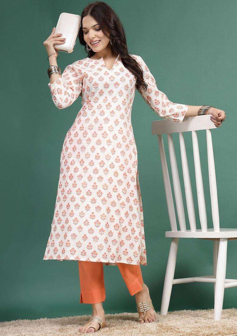 White  Cotton Kurta - Indya