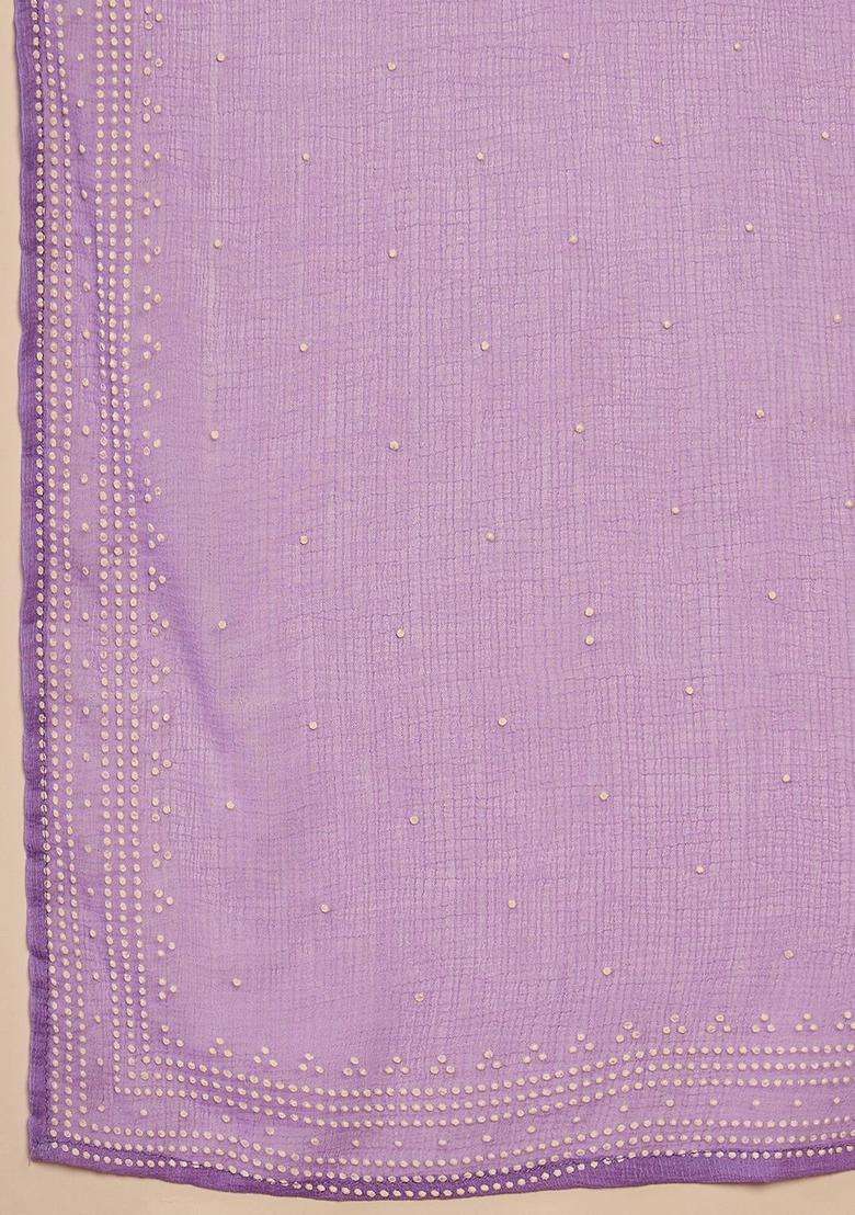 Lavender Printed Silk Blend Kurta Set - Indya