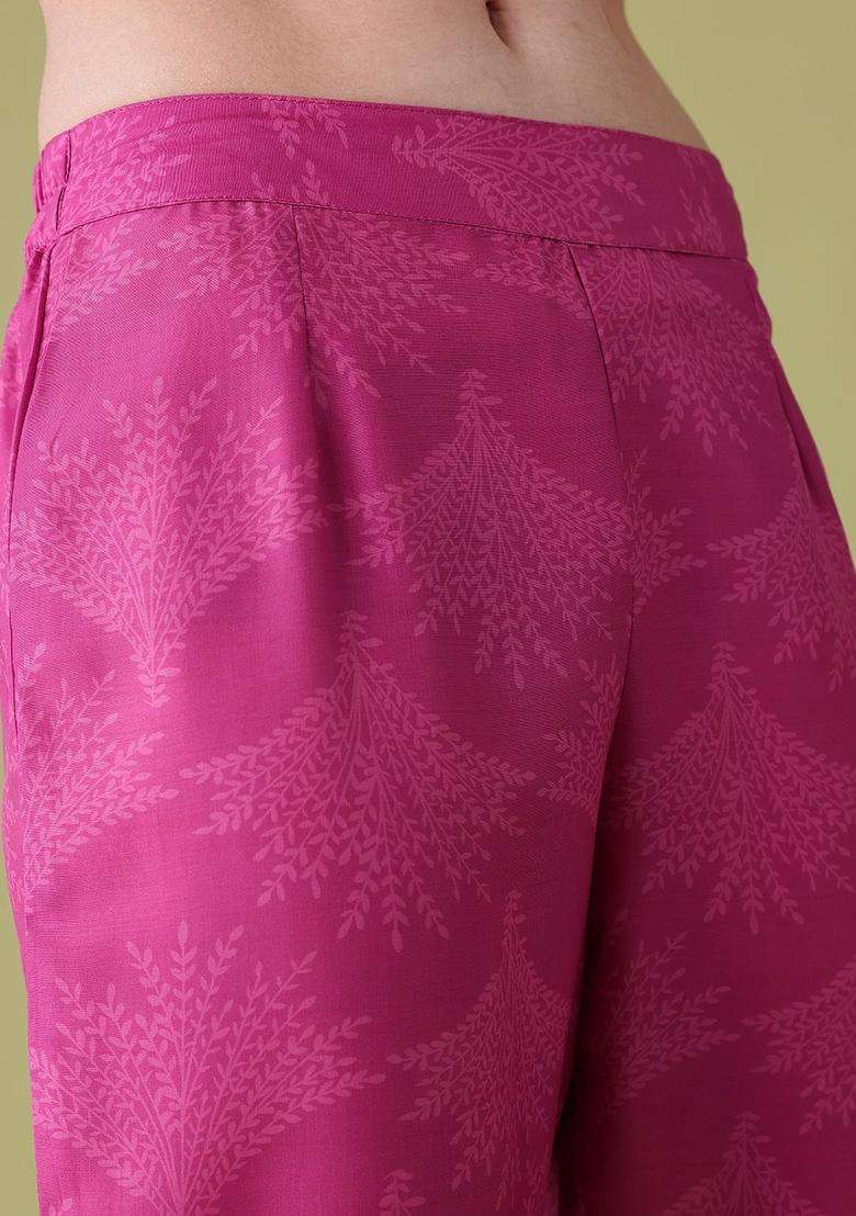Pink Printed Polyester Kurta Set - Indya