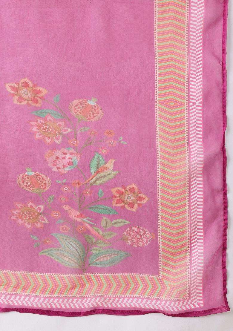 Pink Printed Polyester Kurta Set - Indya